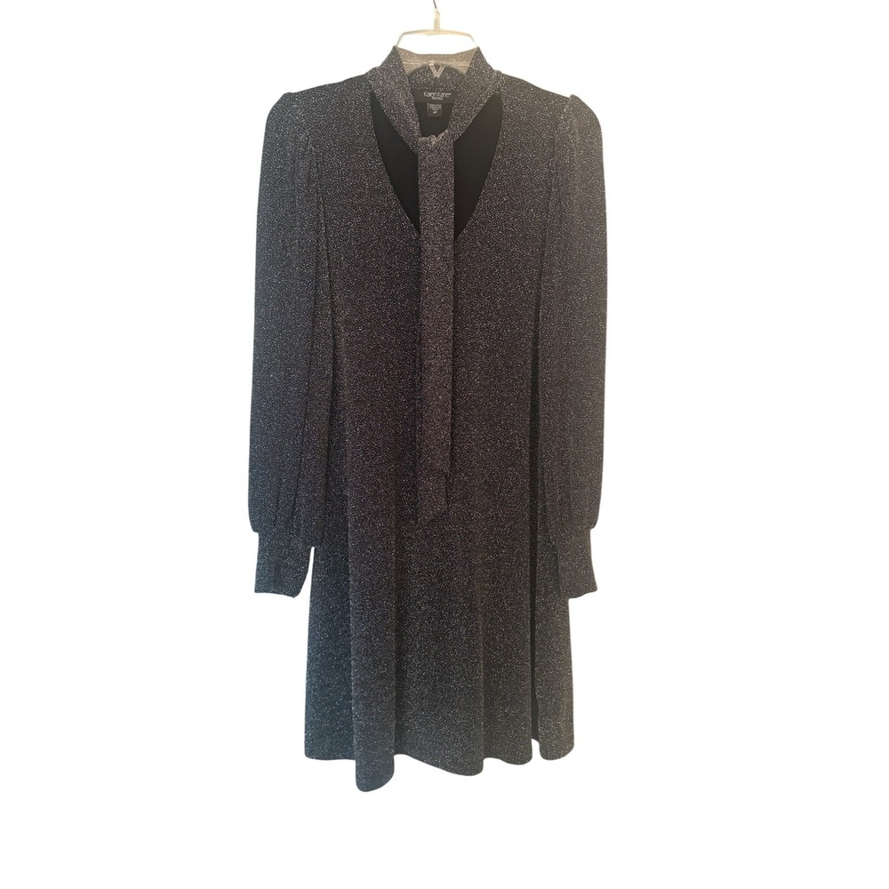 NWT Karen Kane Petite Tie Neck Dress Metallic Silver L Cocktail Party‎ Holiday